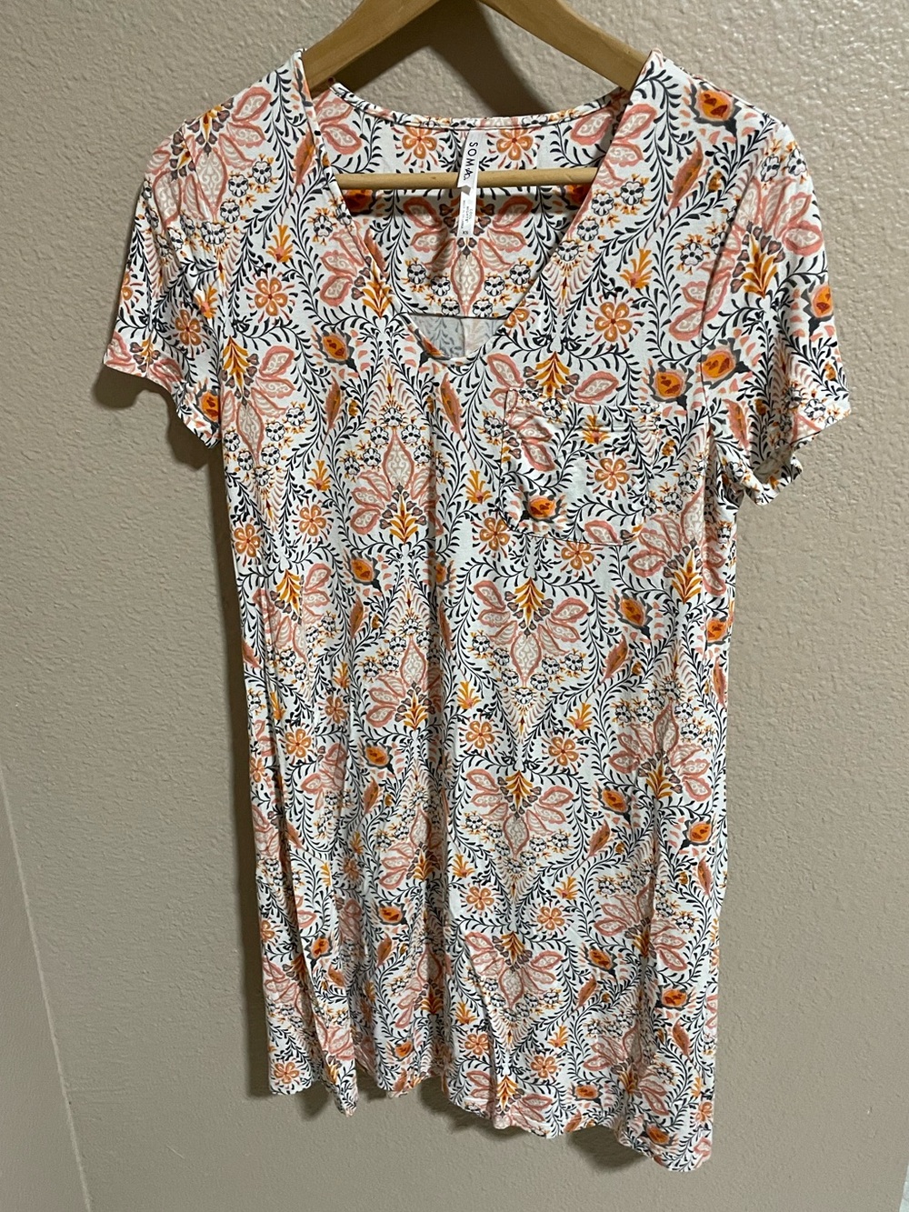 Soma White Floral V-Neck cool nights pajama dress nightgown